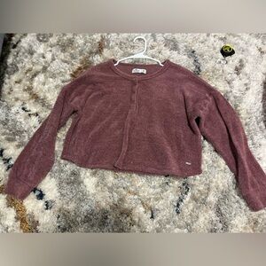 HOLLISTER henley crop sweater size M womens Mauve soft fuzzy Comfy casual